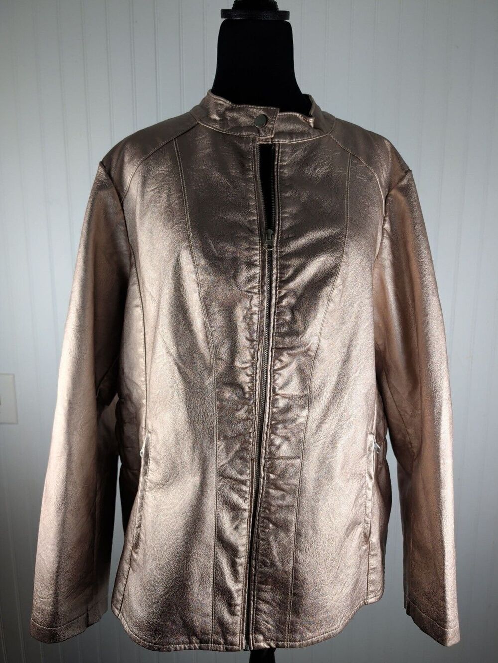 Avenue Metallic Rose Gold Faux Leather Jacket - Size 14/16